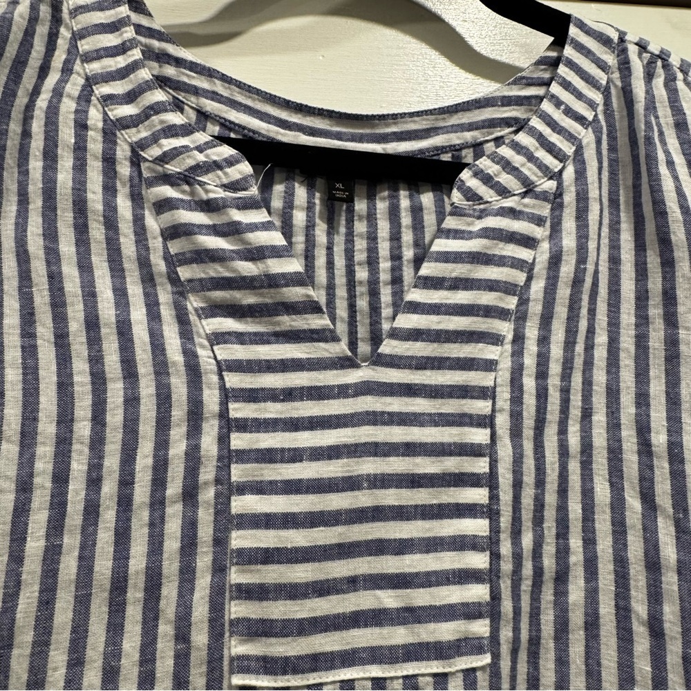 Talbots 100% Linen Blue Stripe Shirt XL Nautical Preppy Summer Spring Vacation - Picture 10 of 12